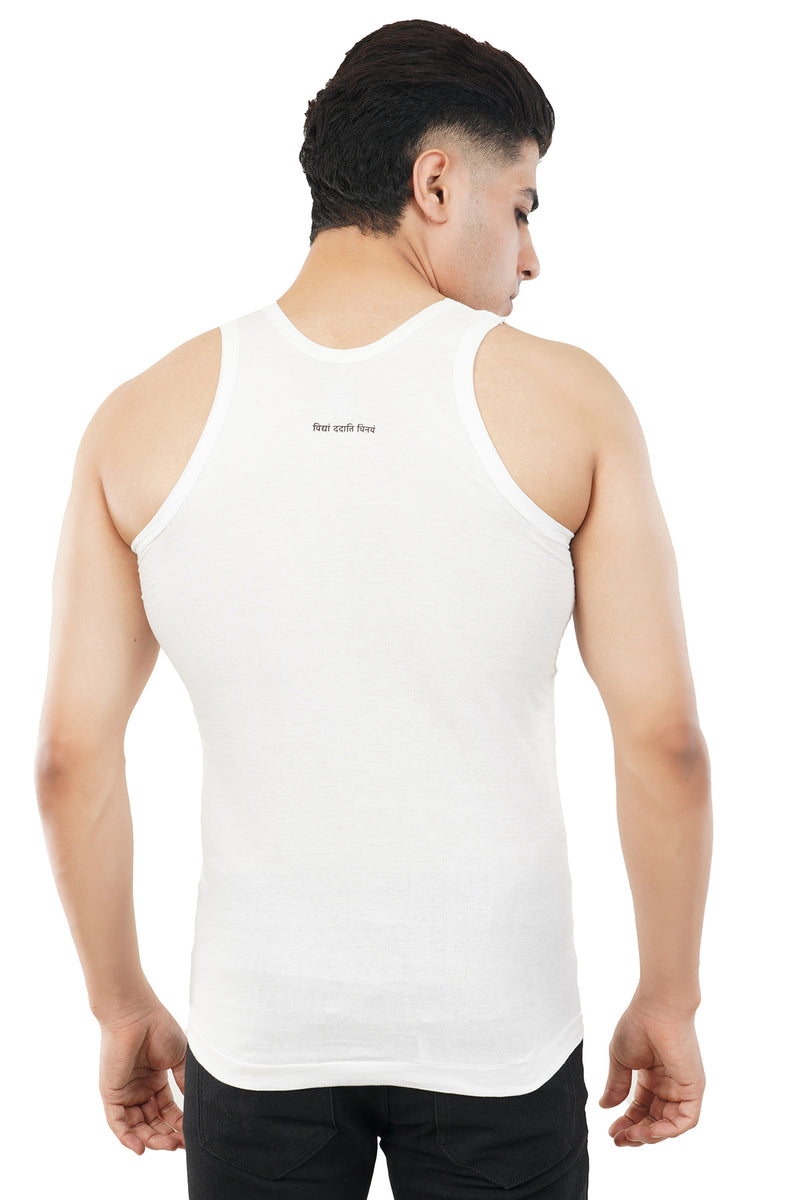 Back view of the white tank top with a simple, elegant design perfect for versatile daily wear.