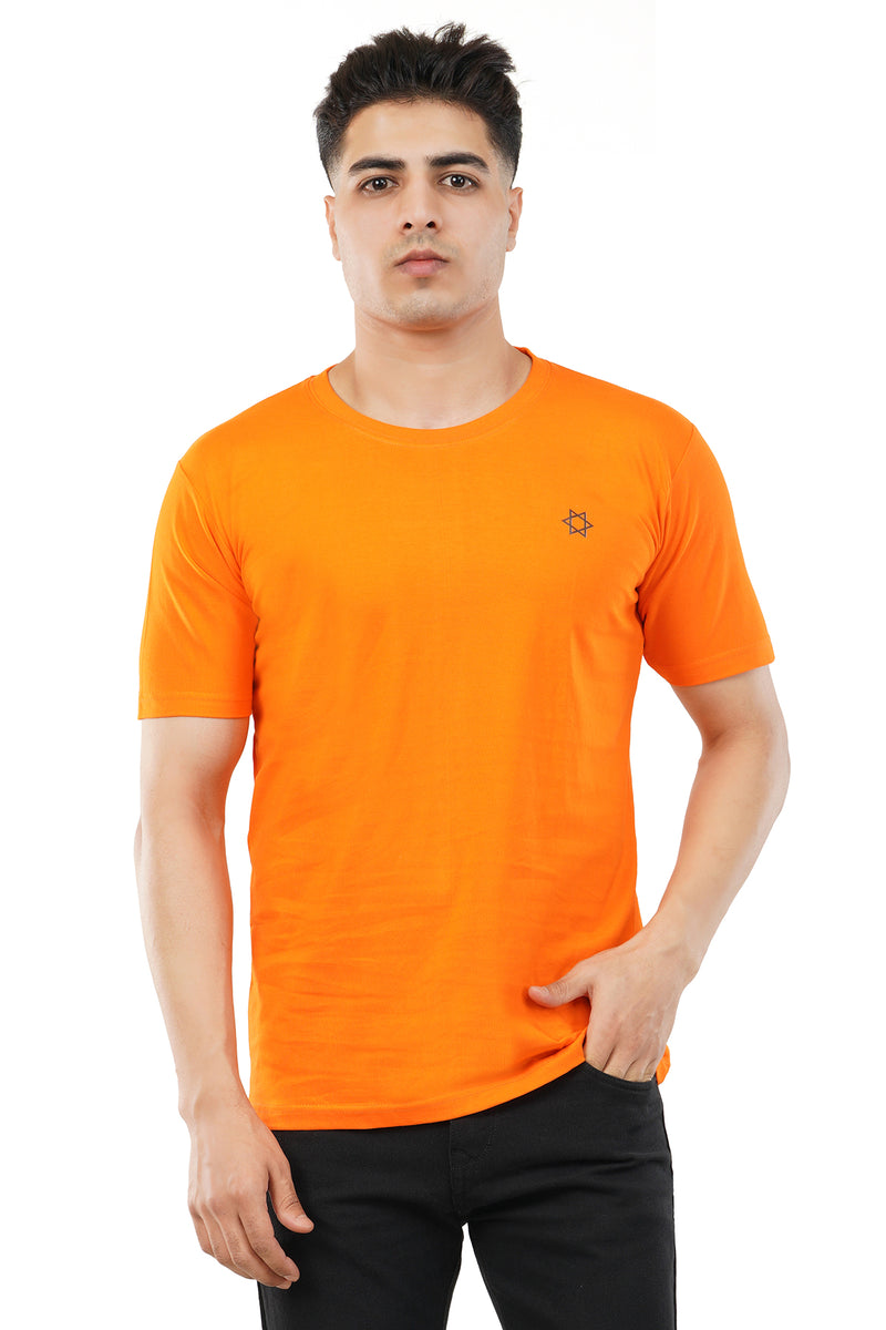 Front view of the vibrant Bhagwa t-shirt, inspired by energy, warmth, and Sanatan philosophy.