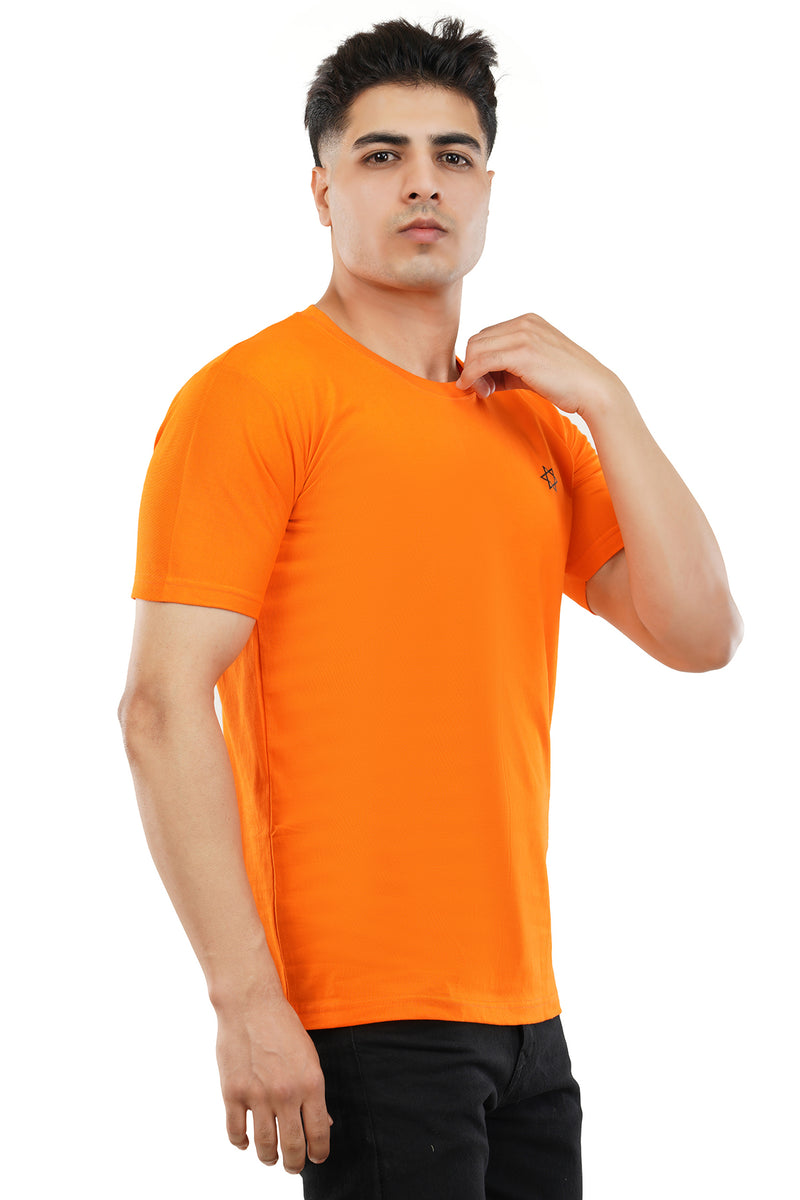 Right-side view of the Bhagwa t-shirt, featuring versatile styling options for everyday wear.