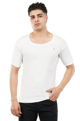Front view of the white undershirt, emphasizing simplicity, style, and premium comfort.
