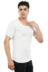 Right-side view of the white undershirt, highlighting its versatile and breathable fabric.